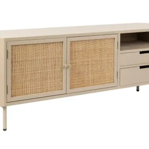 Béžový dřevěný TV stolek s ratanovou výplní WLL AMAYA 150 x 38 cm Originální