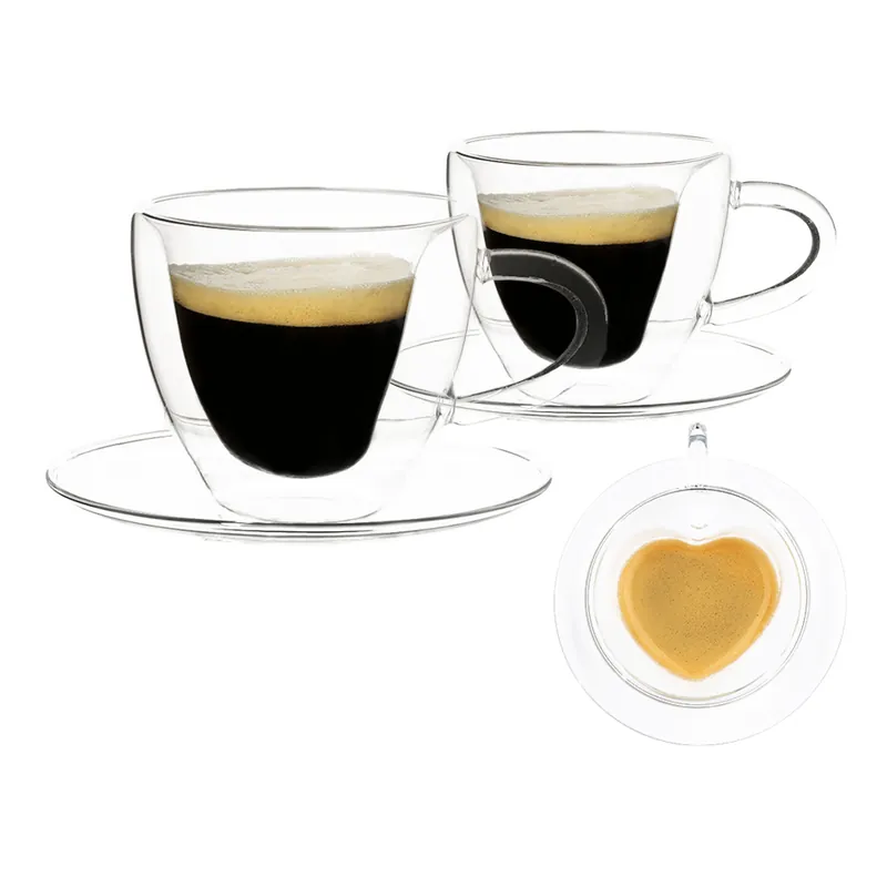 Termo sklenice, set 2 ks, šálek Heart s podšálky, ve tvaru srdce, 150 ml, HOTCOOL TYP 5 Ověřený
