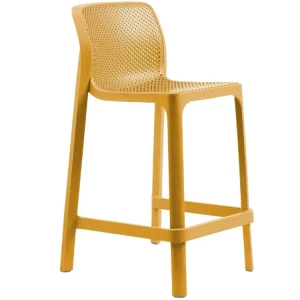 Aktuální Hořčicově žlutá plastová zahradní barová židle Net 65 cm