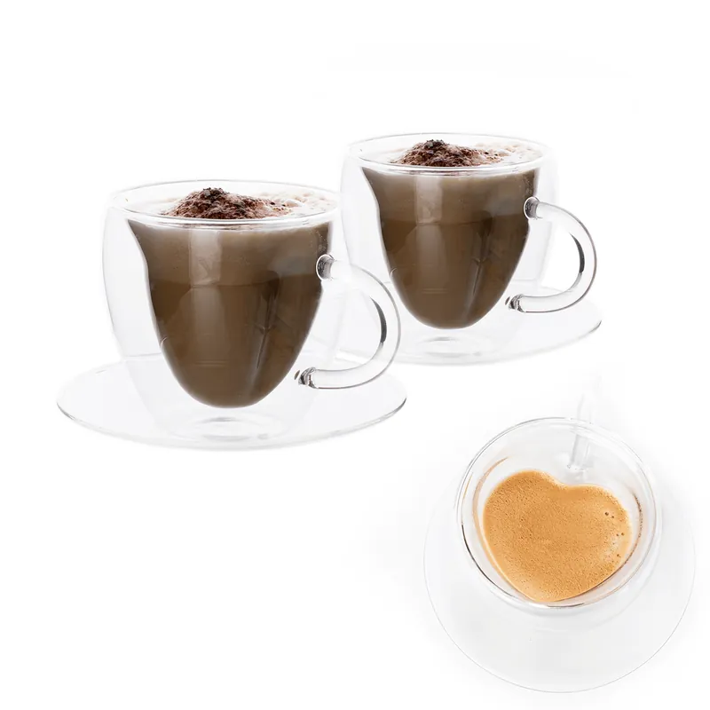 Autentický Termo pohár šálek Heart s podšálky, 2 ks, ve tvaru srdce, 250 ml, HOTCOLDER TYP 29