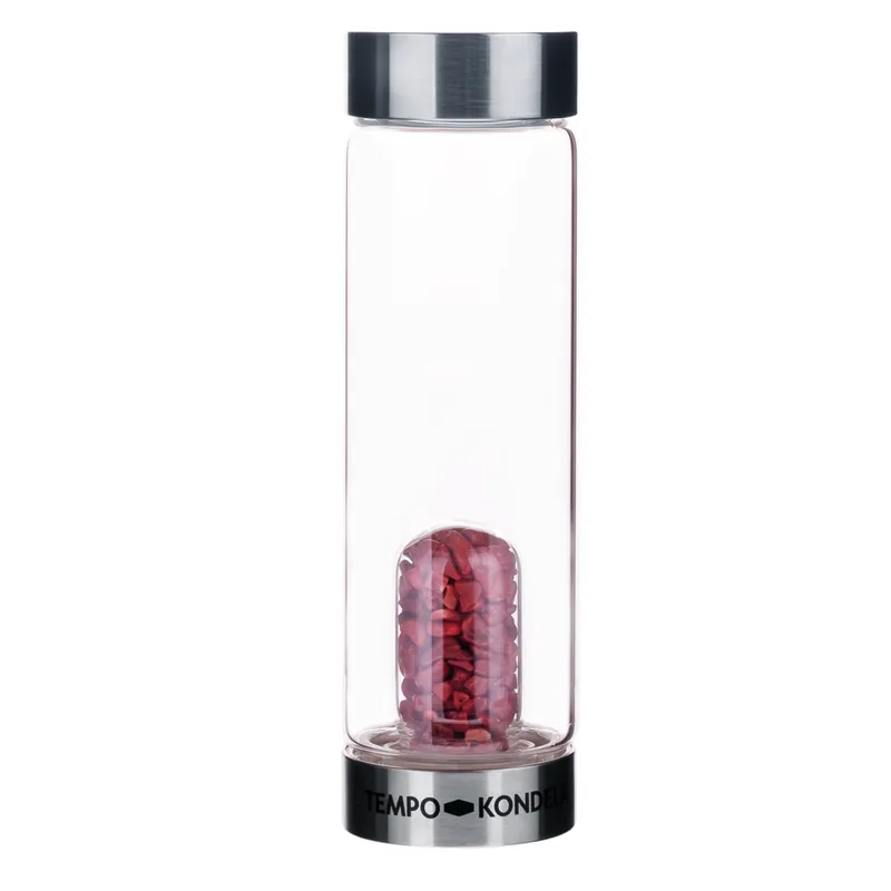 Aktuální TEMPO-KONDELA CRYSTAL, skleněná láhev s červeným jaspisem, 500 ml
