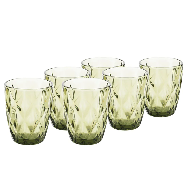 Sklenice na vodu, set 6 ks, 240 ml, zelená, retro, BAROLO TYP 2 Výprodej