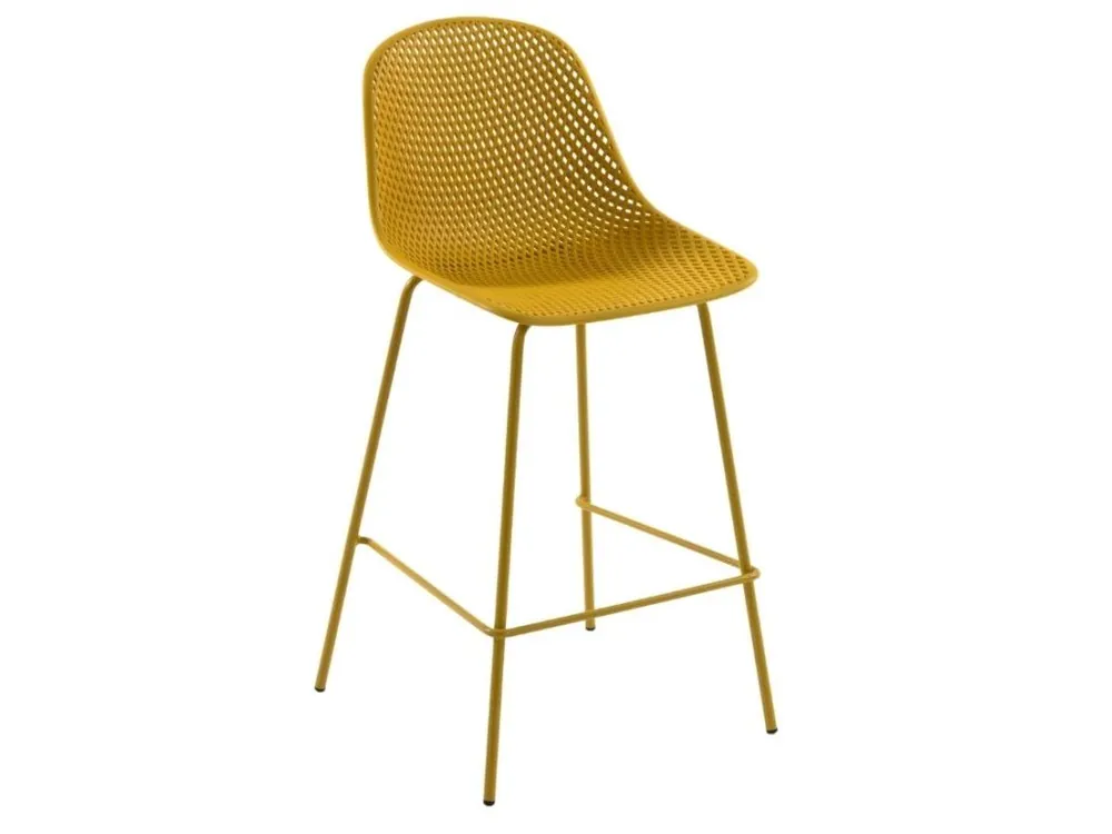 Speciální Cena Žlutá plastová barová židle Quinby 75 cm