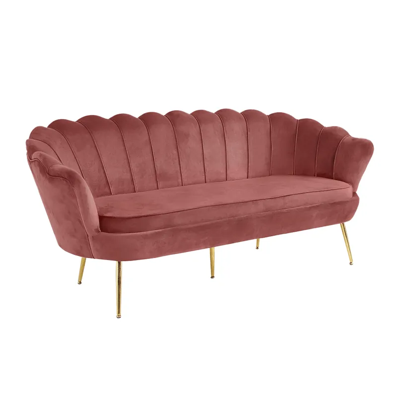 Dokud Zásoby Vydrží Luxusní pohovka, 3-sed, růžová Velvet látka / chrom zlatý, styl Art-deco, NOBLIN