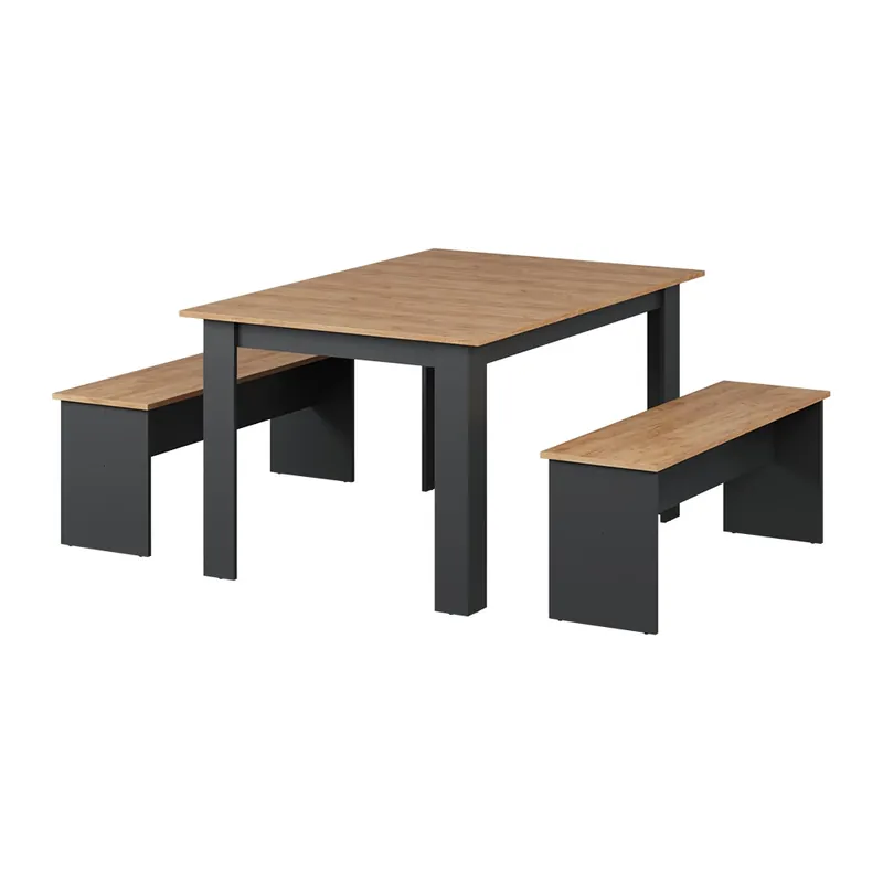 Jídelní stůl sestava Sentio Antracit/zlatý dub 137.6 x 92.8 cm se 2 lavicemi Vicco Top Prodej