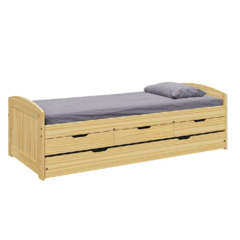 Akce Postel s výsuvnou přistýlkou, přírodní, masiv, 90x200, MARINELLA NEW