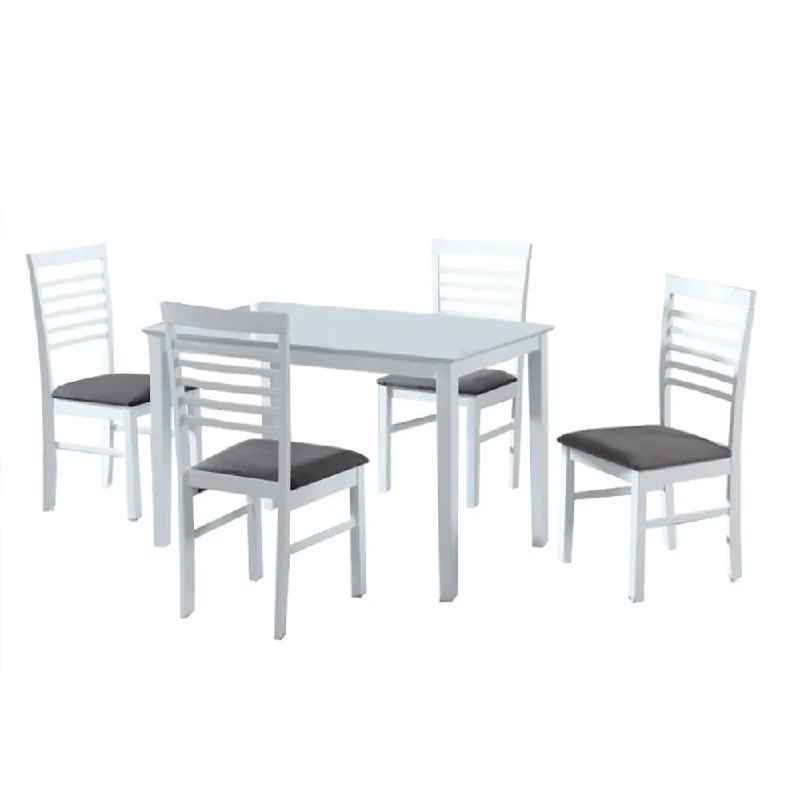 Jídelní set, MDF bílá / látka šedá, BRISBO 1 + 4 Zlevněný