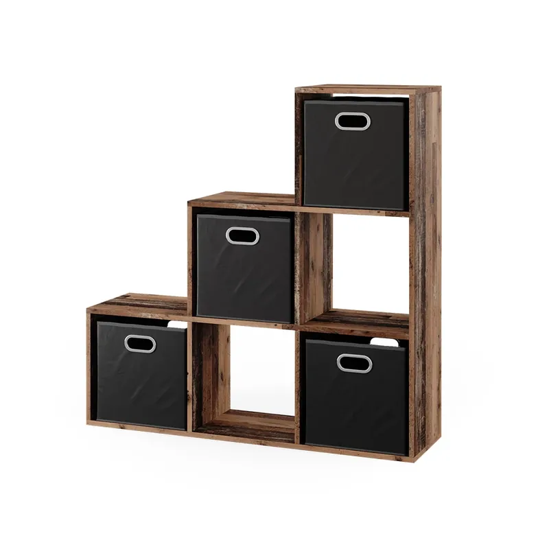 Ověřený Schodišťový regál Starožitné dřevo 107.2 x 107.8 cm se 4 skládacími boxy Vicco