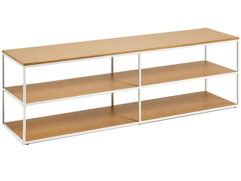 Jen Po Omezenou Doba Dubový TV stolek Kave Home Yoana 160 x 40 cm s bílou podnoží