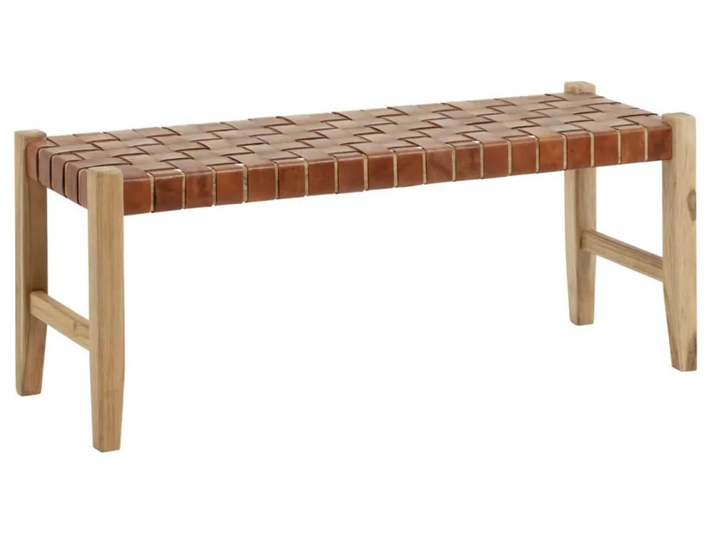 Hnědá kožená lavice Kave Home Calixta 120 cm Akční Nabídka