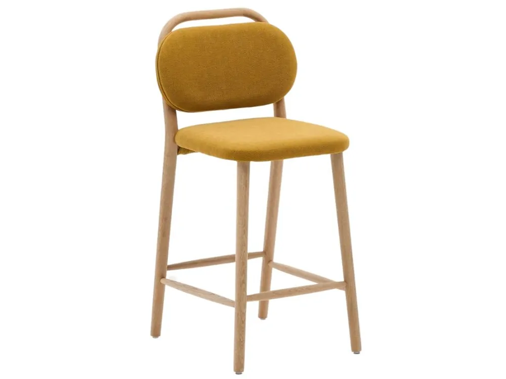 Nízká Cena Hořčicově žlutá čalouněná barová židle Kave Home Helda 65 cm
