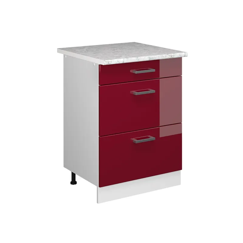 Spodní skříňka kuchyňské linky R-Line Červená vysoký lesk 60 cm se zásuvkami a pracovní deskou Vicco Rychlé Dodání