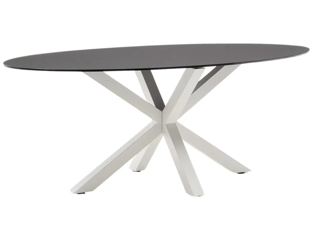 Matně černý skleněný jídelní stůl Kave Home Argo 200 x 100 cm s bílou kovovou podnoží Víkendová Akce