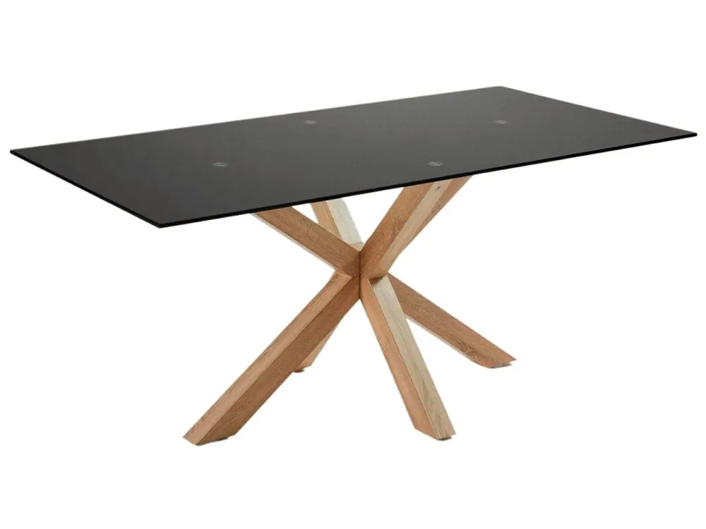 Speciální Cena Matně černý skleněný jídelní stůl Kave Home Argo II. 200 x 100 cm s přírodní kovovou podnoží