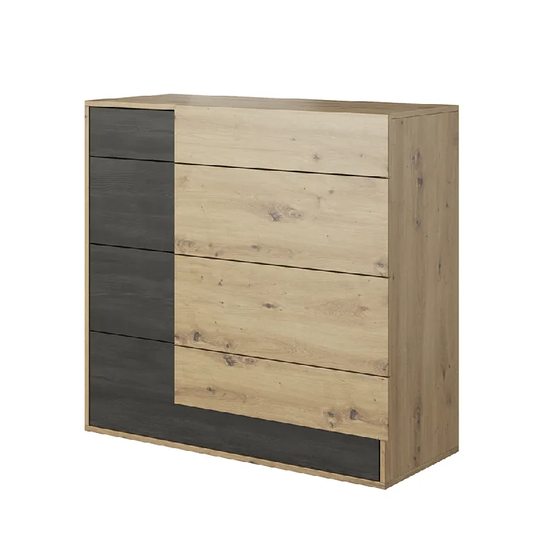 Sleva Komoda 4S, dub artisan/černá borovice norská, BAFRA