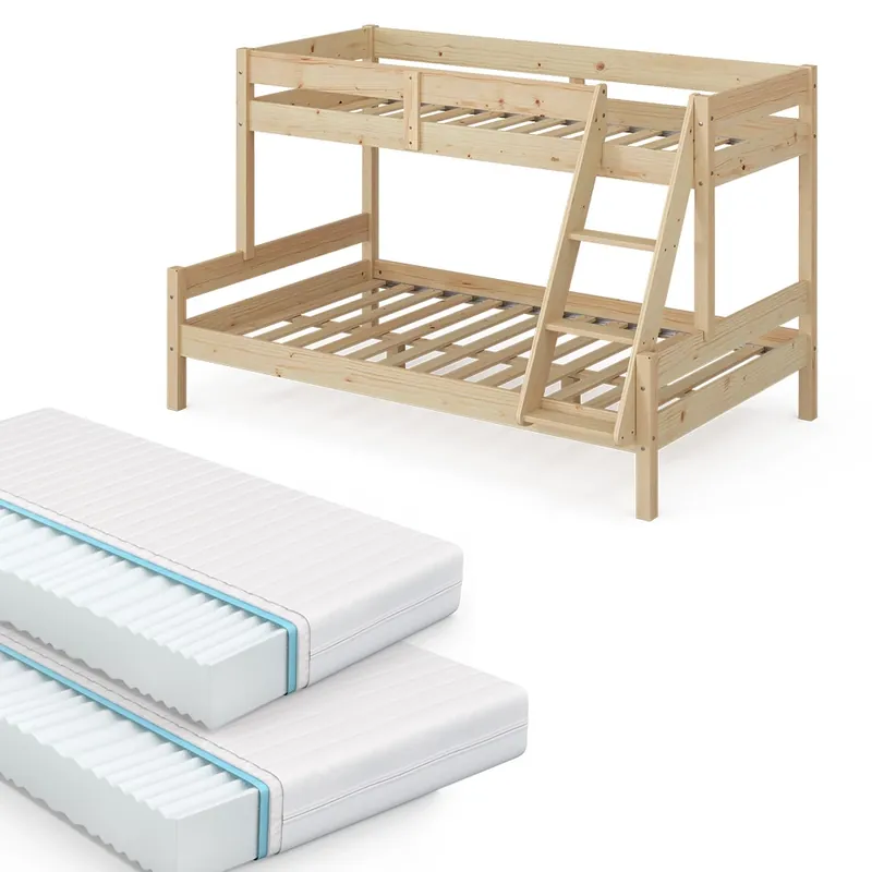Patrová postel Everest Přírodní dřevo 120x200 / 80x200 cm se 2 matracemi Vitalispa Must-Have