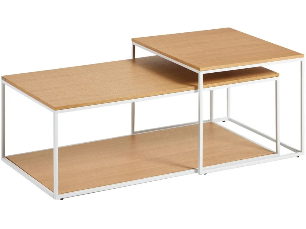 Sleva Set dvou dubových konferenčních stolků Kave Home Yoana 100x50/ 50x55 cm s bílou podnoží