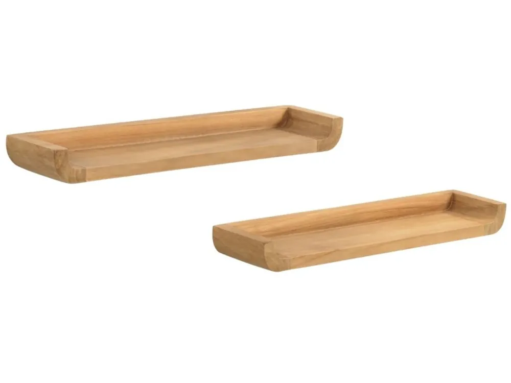 Cenově Výhodný Set dvou teakových nástěnných polic Kave Home Shamel 50 x 12 cm