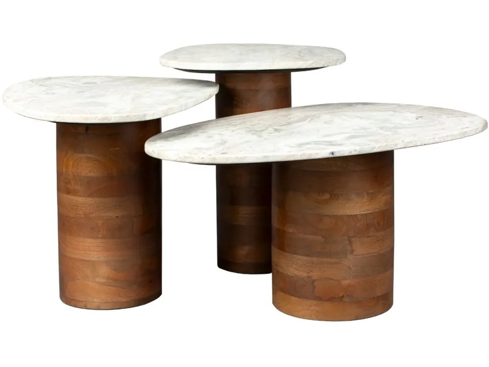 Set tří bílých mramorových odkládacích stolků DUTCHBONE SUKI 73/55/41 cm Expresní Doručení