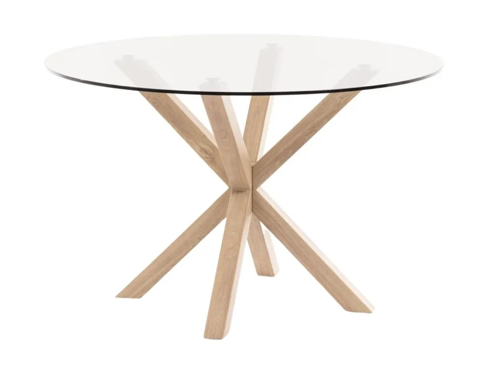 Nejprodávanější Skleněný jídelní stůl Kave Home Argo 119 cm s přírodní kovovou podnoží