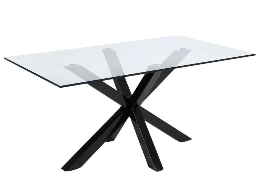 Originální Skleněný jídelní stůl Kave Home Argo 160 x 90 cm s černou kovovou podnoží