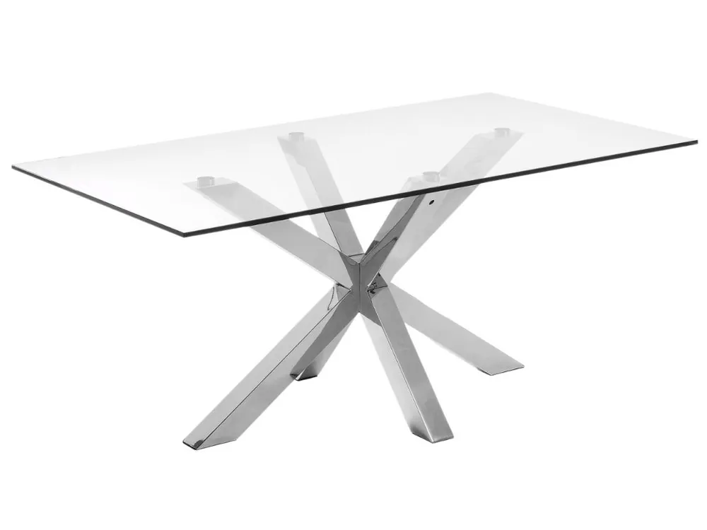 Skleněný jídelní stůl Kave Home Argo 160 x 90 cm s nerezovou podnoží Novinka