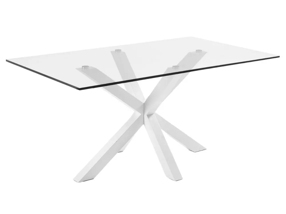 Přímo Od Výrobce Skleněný jídelní stůl Kave Home Argo 180 x 100 cm s bílou kovovou podnoží