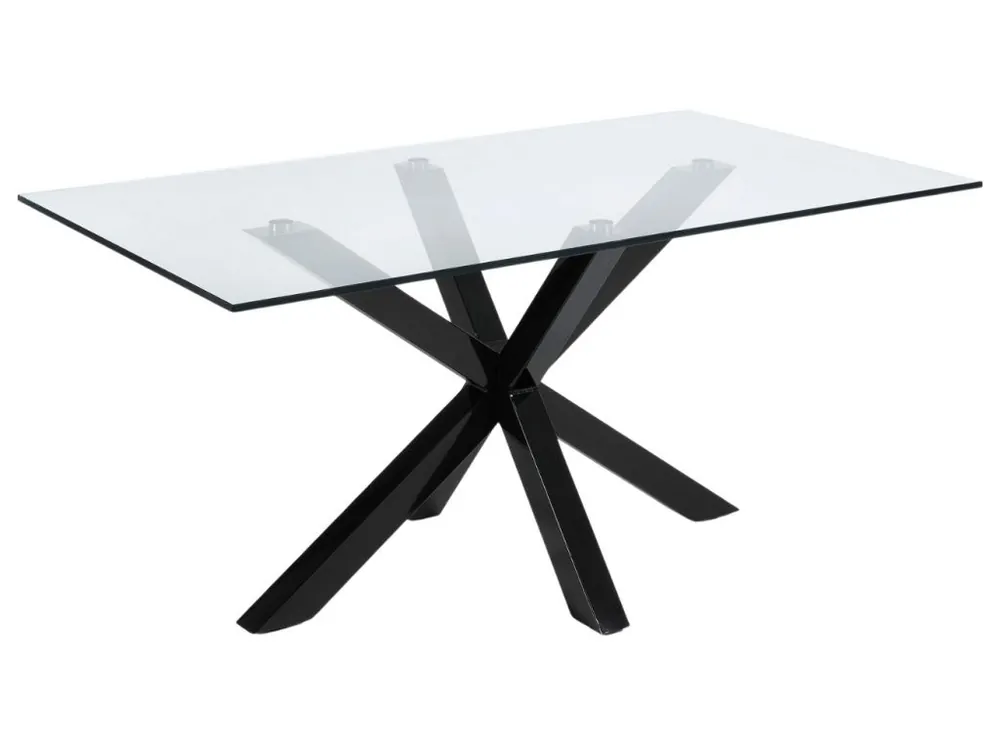 Skleněný jídelní stůl Kave Home Argo 180 x 100 cm s černou kovovou podnoží Ihned K Objednání
