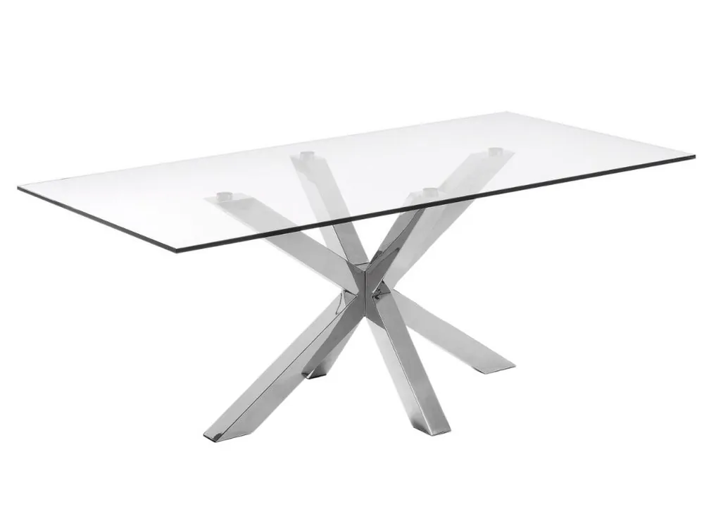 Skleněný jídelní stůl Kave Home Argo 200 x 100 cm s nerezovou podnoží Zlevněný
