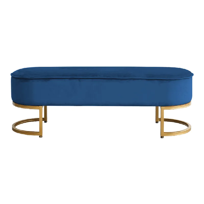 Jen Po Omezenou Doba Designová lavice, modrá Velvet látka/gold chrom-zlatý, MIRILA NEW