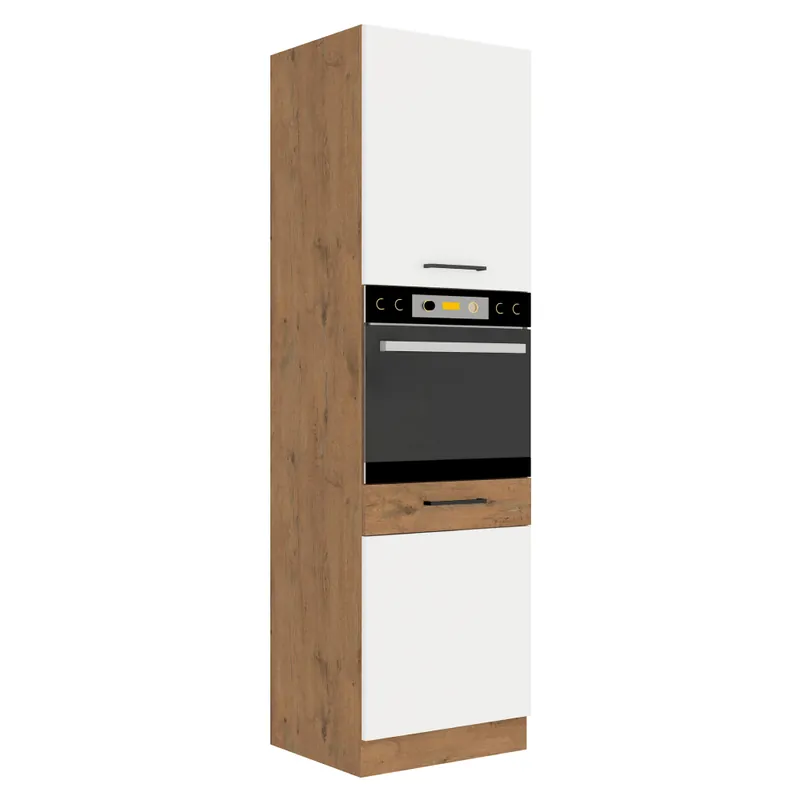 Levný Vysoká skříňka na vestavnou troubu, dub lancelot / bílá extra vysoký lesk HG, VEGA 60 DP-210 2F