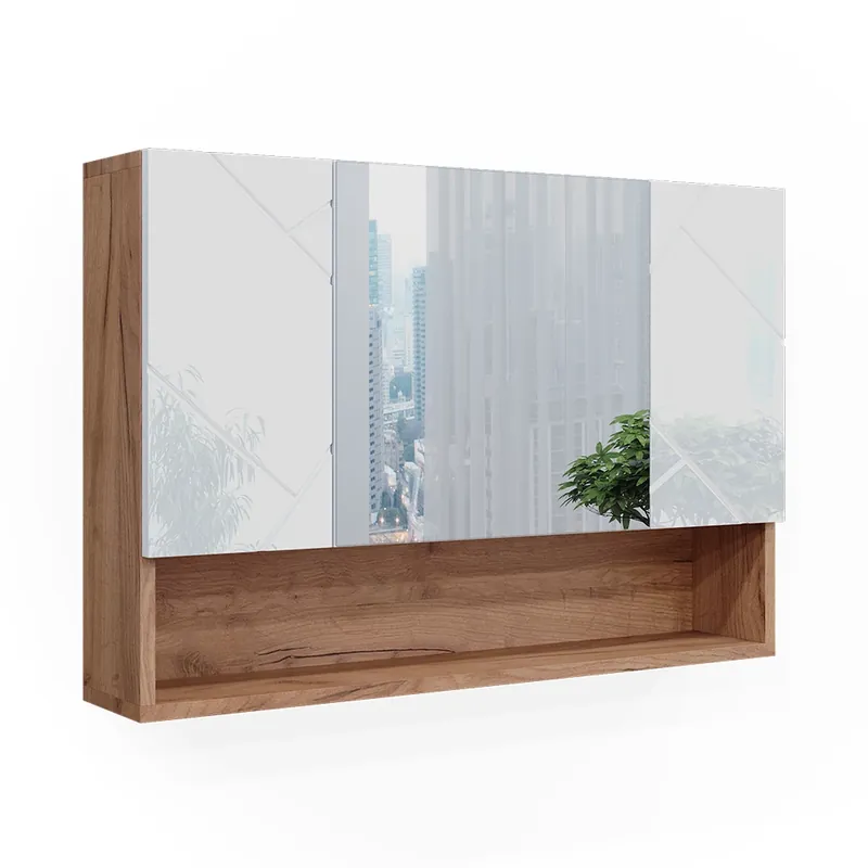 Finální Výprodej Koupelnová zrcadlová skříňka Irma Bílý vysoký lesk/zlatý dub power 80.1 x 55 cm Vicco