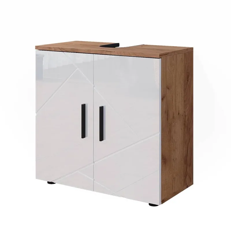 Must-Have Základní skříňka pod umyvadlo Irma Bílý vysoký lesk/zlatý dub power 60 x 59 cm Vicco