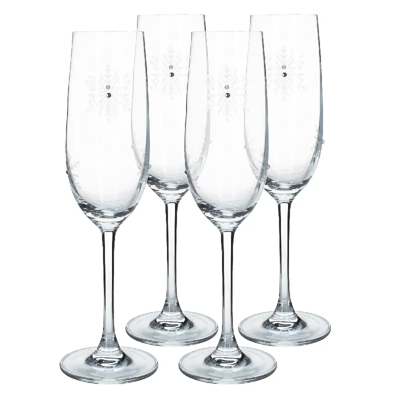 Dokud Zásoby Vydrží TEMPO-KONDELA SNOWFLAKE CHAMPAGNE, sklenice na šampaňské, set 4 ks, s krystaly, 230 ml