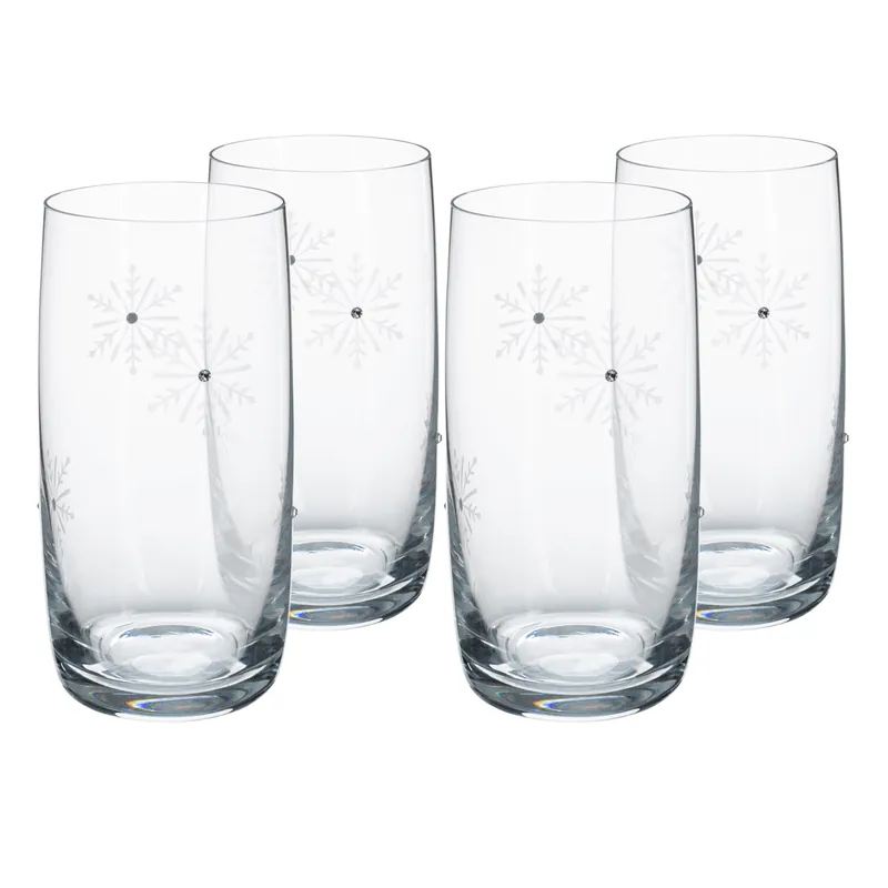 Autentický TEMPO-KONDELA SNOWFLAKE DRINK, sklenice na vodu, set 4 ks, s krystaly, 460 ml
