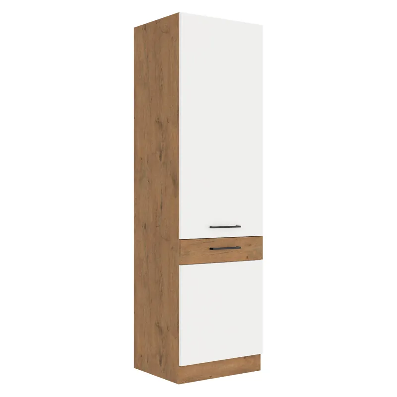 Zlevněný Vysoká skříňka, dub lancelot / bílá extra vysoký lesk HG, VEGA 60 DK-210 2F