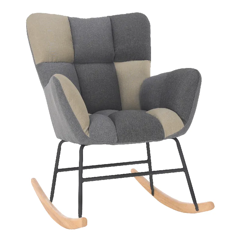 Časově Omezené Designové houpací křeslo, patchwork šedá / béžová, KEMARO