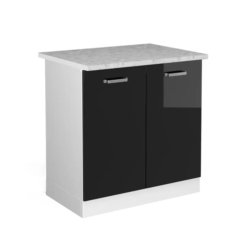 Nejlepší Volba Skříňka pod dřez R-Line Černý vysoký lesk 80 cm s pracovní deskou Vicco