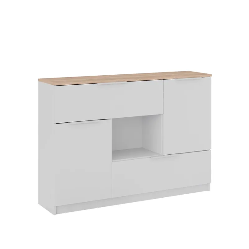 Kredenc Betti Bílá/Sonoma 120 x 83.6 cm 2x dvířka, 2x zásuvka a 1x otevřená přihrádka Vicco Super Cena