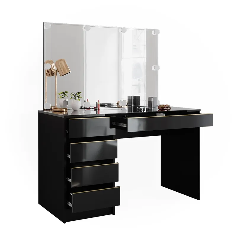 Tovární Cena Sada toaletních stolků Sherry Černá/zlatá 120 cm s osvětlením LED Vicco