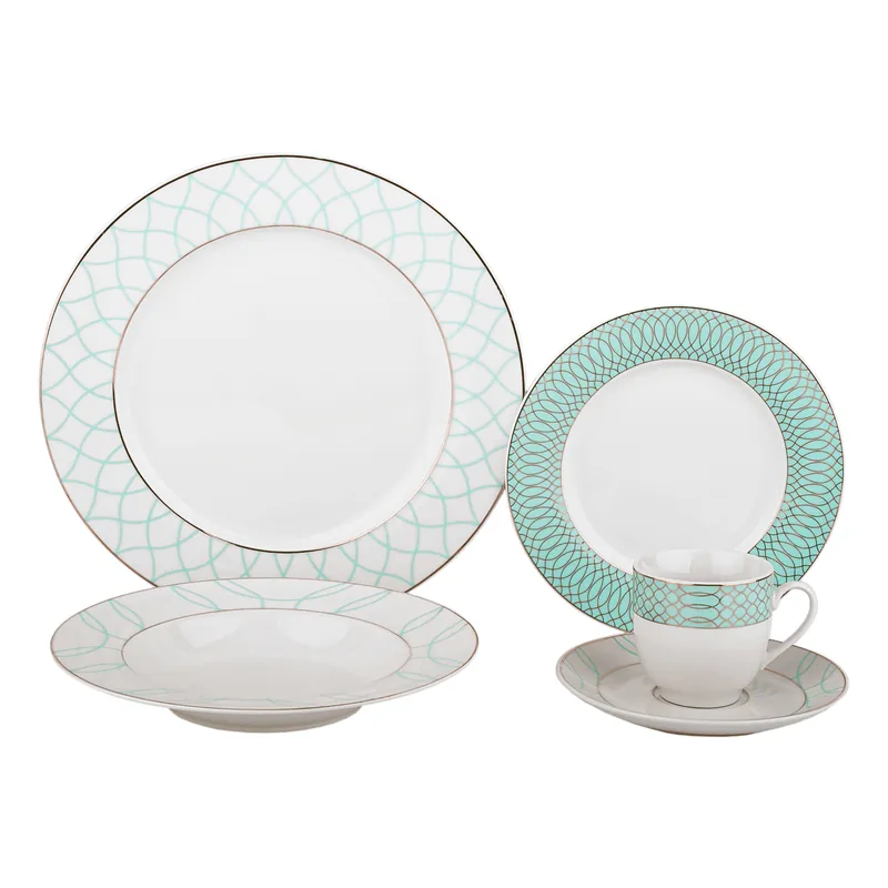Pouze Dnes TEMPO-KONDELA DONATELLA SKY BLUE, jídelní souprava, set 20 ks, porcelán