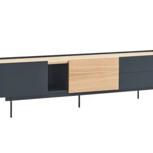 Antracitově šedý dubový TV stolek Teulat Otto 180 x 40 cm Expresní Doručení