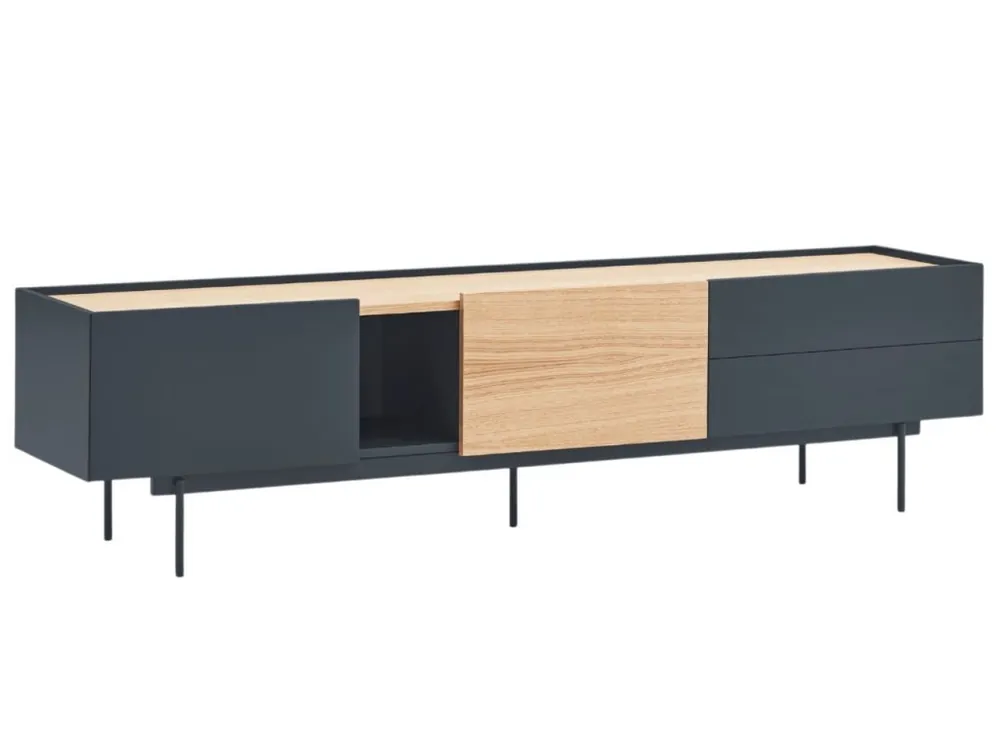 Antracitově šedý dubový TV stolek Teulat Otto 180 x 40 cm Expresní Doručení