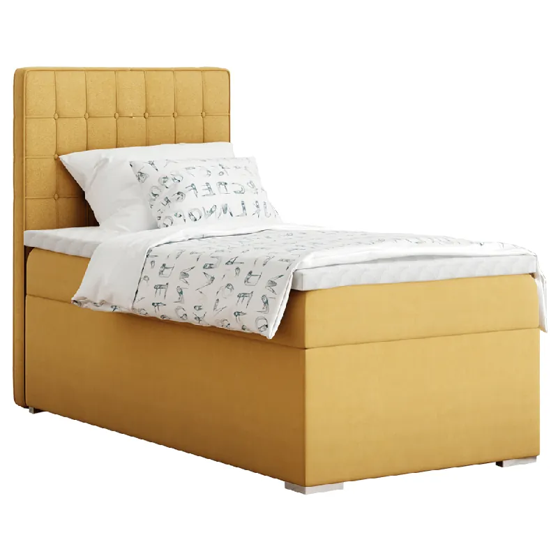 Boxspringová postel, jednolůžko, hořčicová, 90x200, levá, TERY Vrácení Zdarma