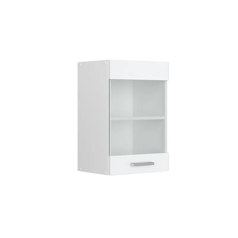 Must-Have Univerzální nástěnná skříňka R-Line Bílá vysoký lesk 40 cm se skleněnými dvířky Vicco