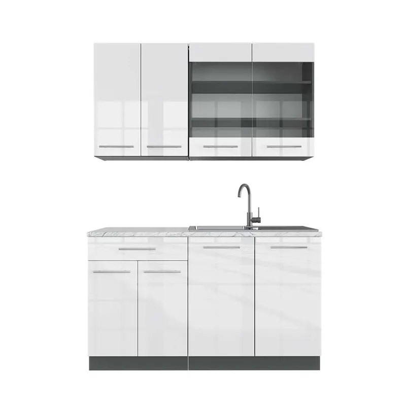 Finální Výprodej Jednotková kuchyně Fame-Line Bílý vysoký lesk/antracit 140 cm , PD Mramor Vicco