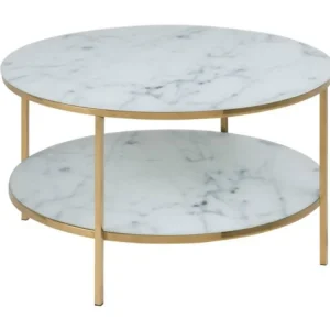 Bílo-zlatý skleněný konferenční stolek Venice II 80 cm Bezpečná Platba