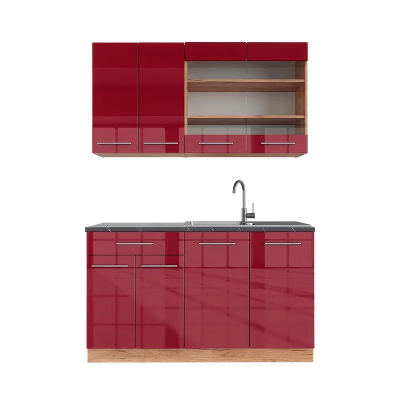 Nízká Cena Jednotková kuchyně Fame-Line Bordeaux vysoký lesk/zlatý dub 140 cm , PD Antracit Vicco
