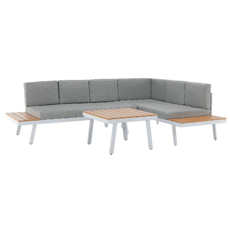 Akční Cena Zahradní set, bílá ocel/dub/světle šedá, PELOR