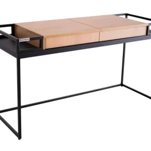 Akce Černý kovový toaletní stolek Femini 140 x 50 cm s dubovou deskou